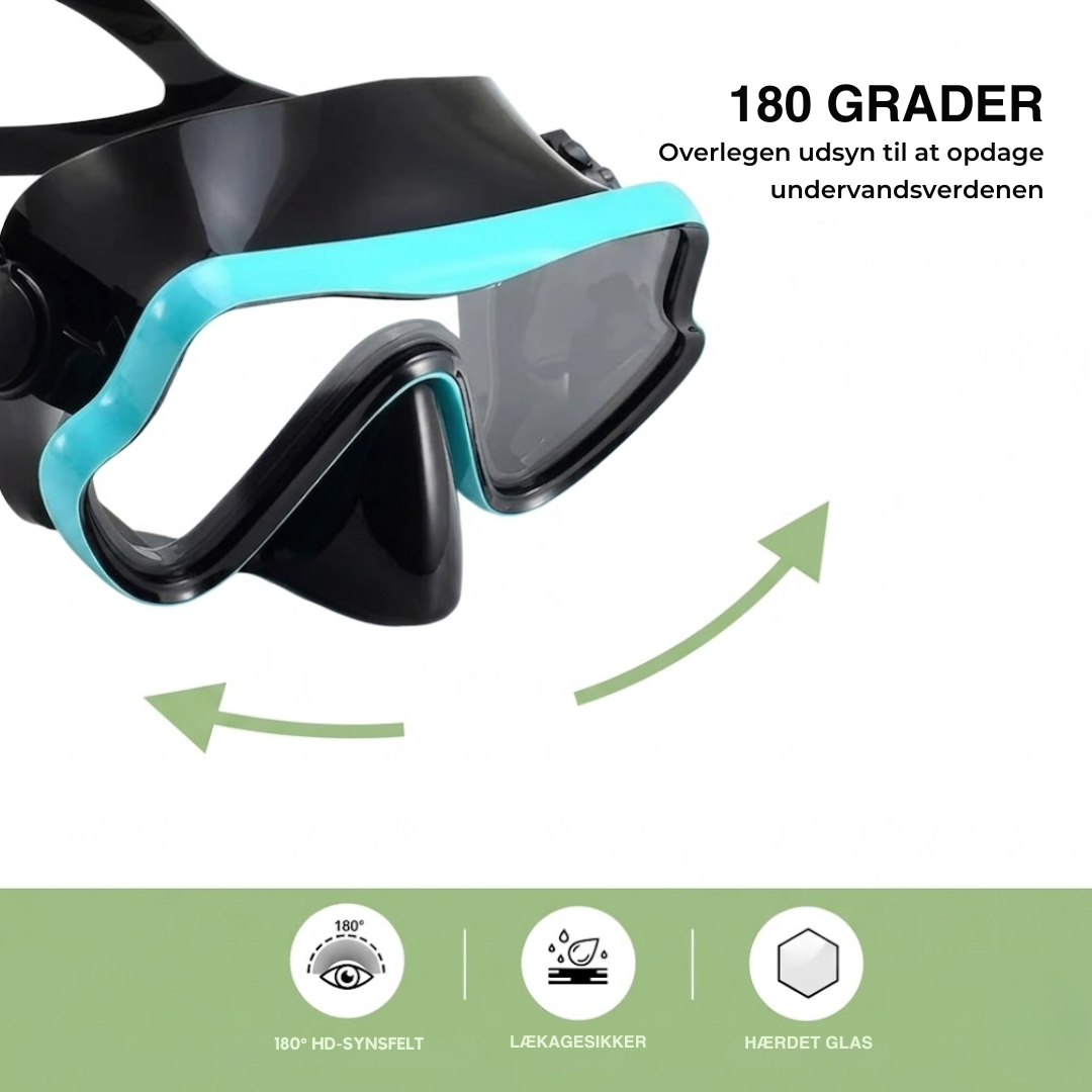 Snorkelsæt med maske – 180° HD udsyn, hærdet glas, lækagesikker