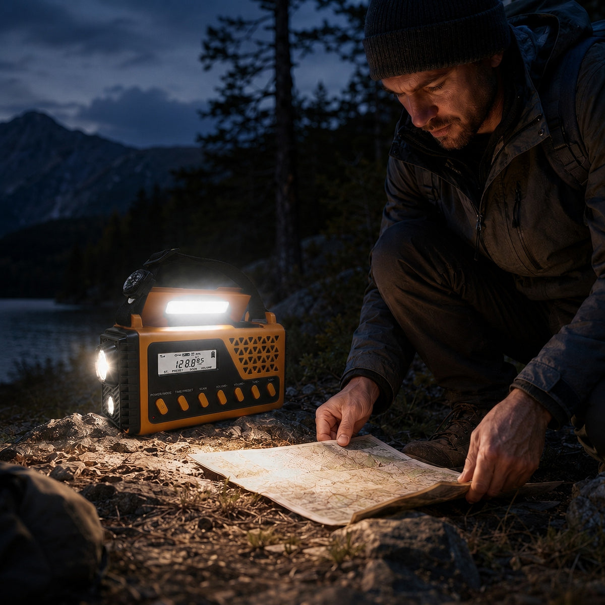 Nødradio med Håndsving & Solcelle – Kraftig 8.000 mAh Powerbank – Lommelygte & SOS