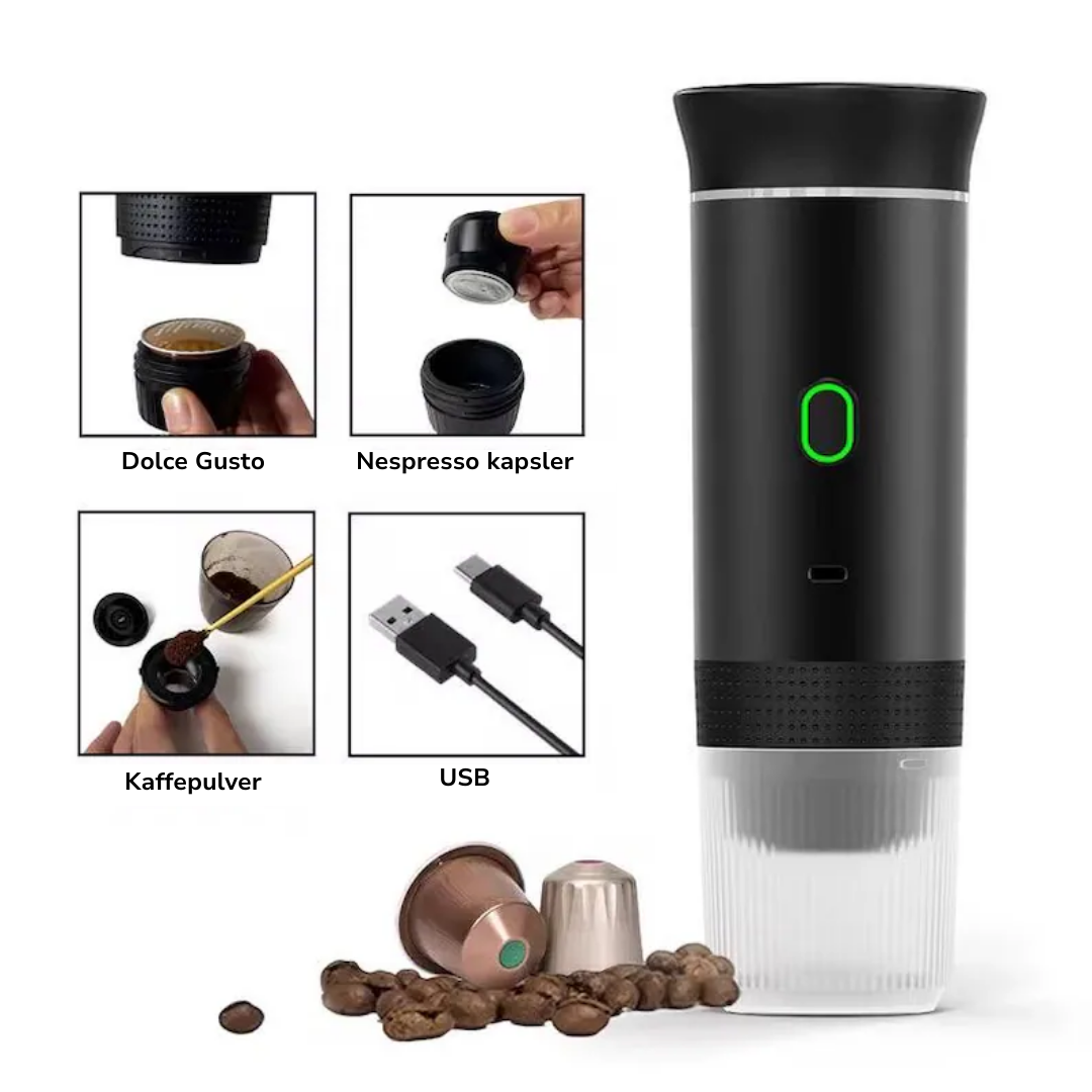 Bærbar Kaffemaskine – Altid Varm Kaffe – USB Genopladelig
