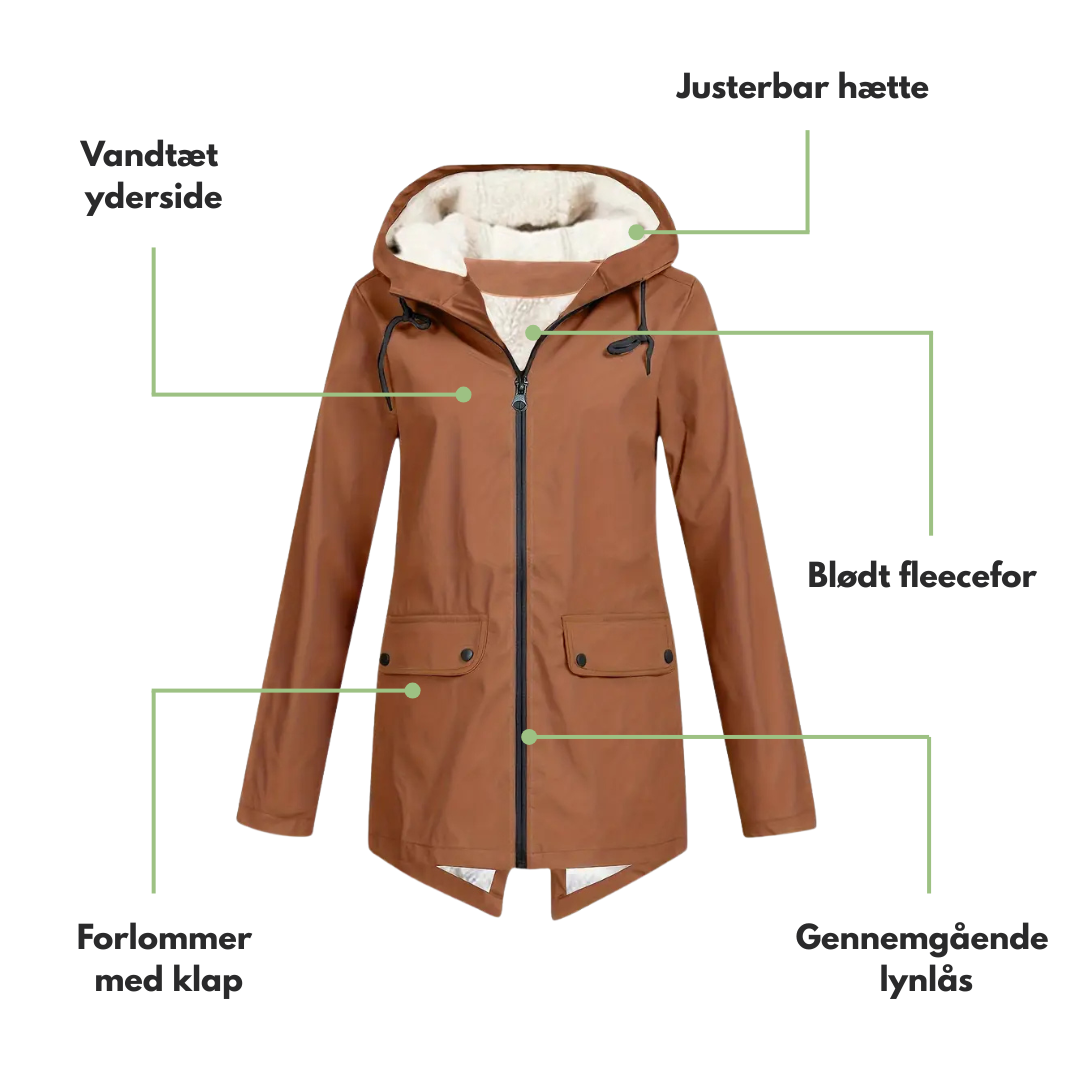 Vandtæt Damejakke – Fleeceforet – Med Hætte