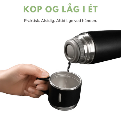 Rustfri stål termoflaske 500 ml – Vakuum isoleret – Med 2 ekstra kopper