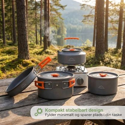 Camping Kogesæt – Komplet 9-delt Sæt – Gryde, Kedel & Stegepande