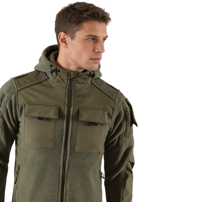 Fleecejakke herre i cp-camouflage detalje af snorstopper