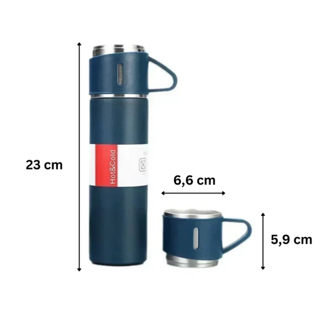 Rustfri stål termoflaske 500 ml – Vakuum isoleret – Med 2 ekstra kopper