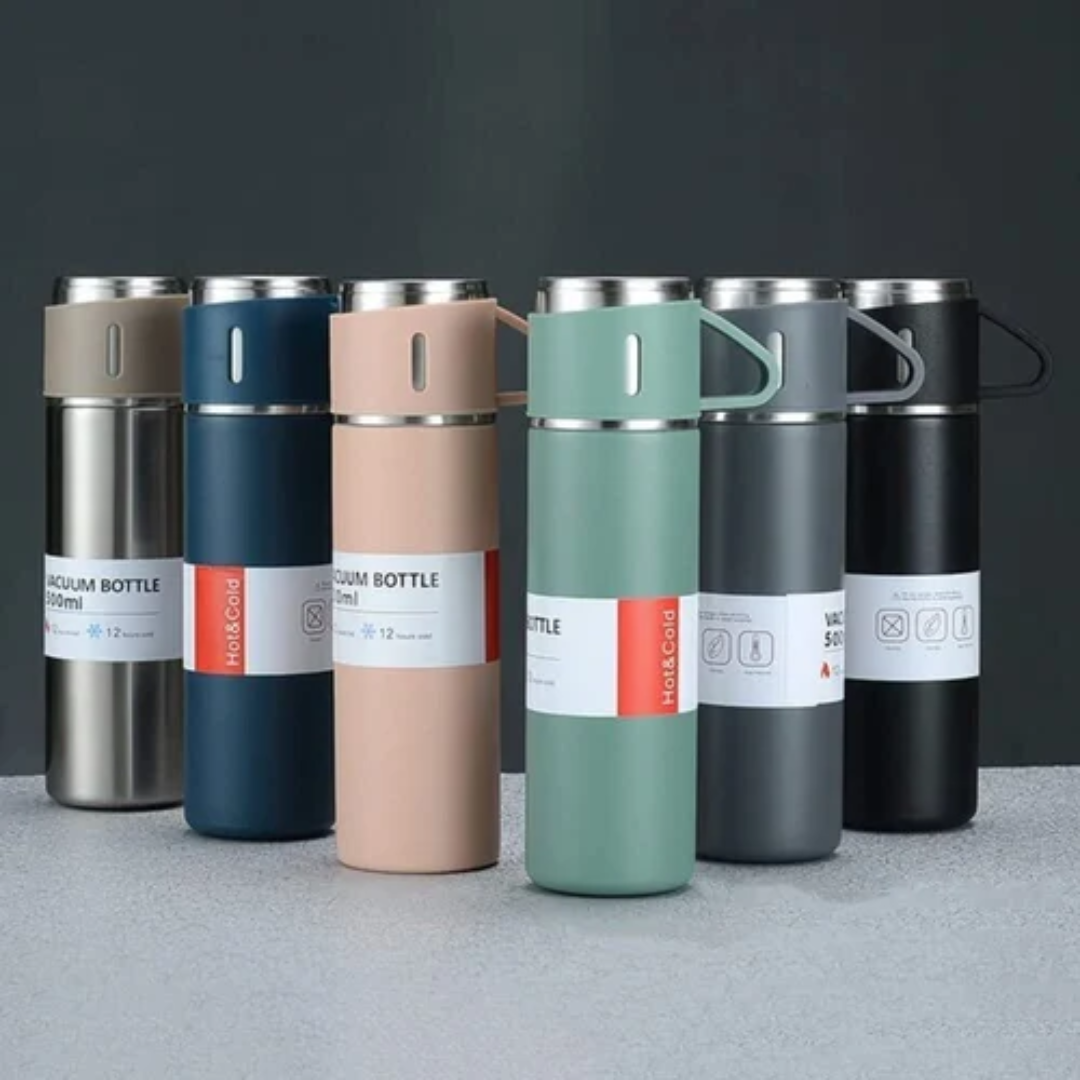 Rustfri stål termoflaske 500 ml – Vakuum isoleret – Med 2 ekstra kopper