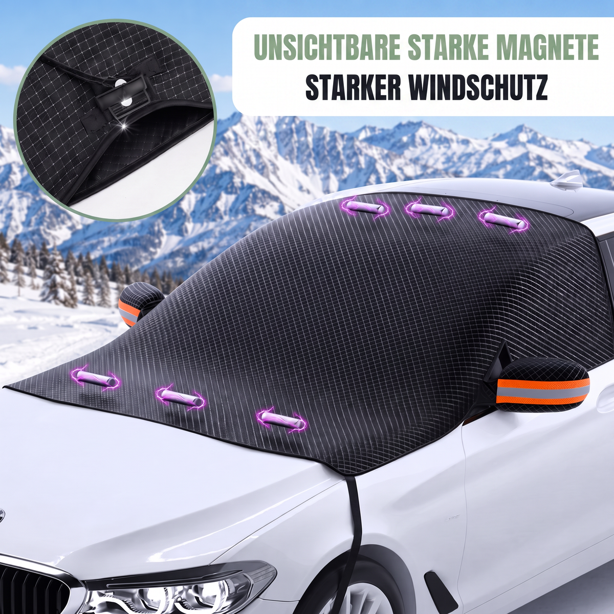 Frontrudedækken magnetisk detalje af spejllomme og magneter