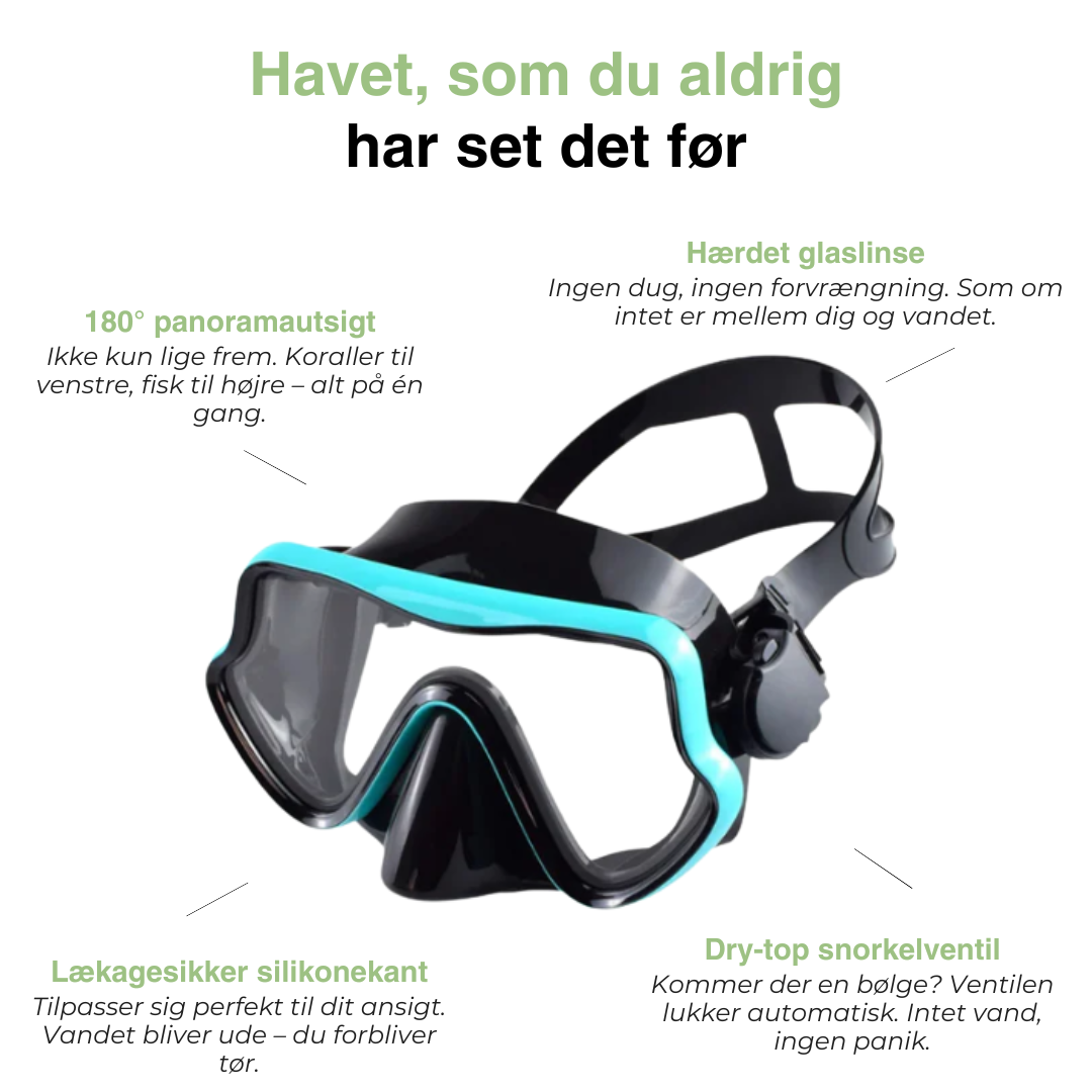 Snorkelsæt med maske – 180° HD udsyn, hærdet glas, lækagesikker