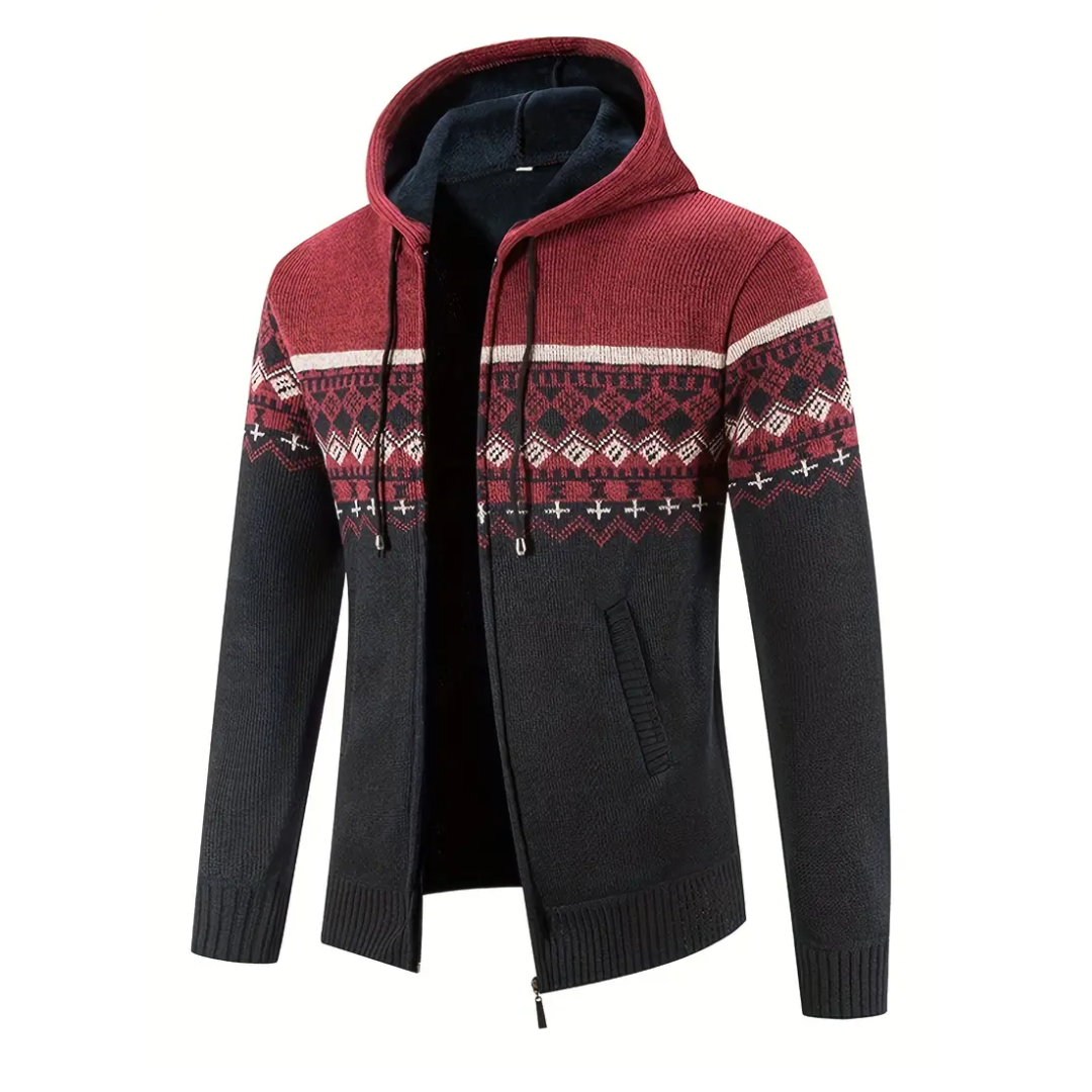 Herre Hoodie Trøje – Tykt Fløjl – Geometrisk Mønster