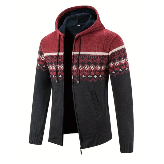 Herre Hoodie Trøje – Tykt Fløjl – Geometrisk Mønster
