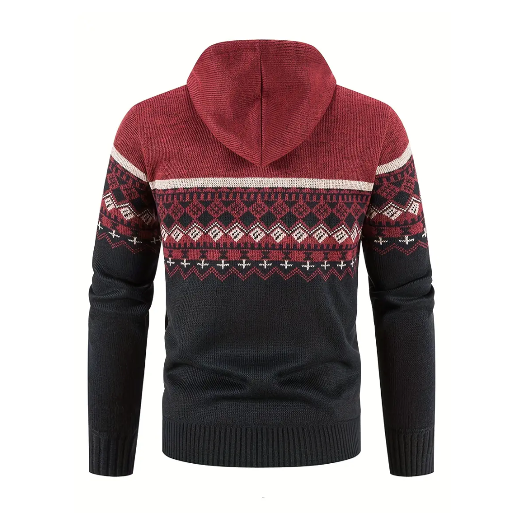 Herre Hoodie Trøje – Tykt Fløjl – Geometrisk Mønster