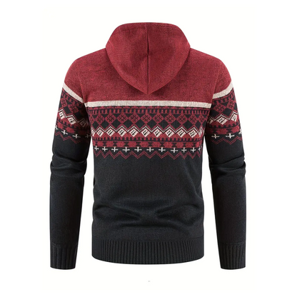 Herre Hoodie Trøje – Tykt Fløjl – Geometrisk Mønster