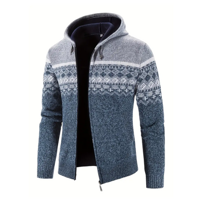 Herre Hoodie Trøje – Tykt Fløjl – Geometrisk Mønster