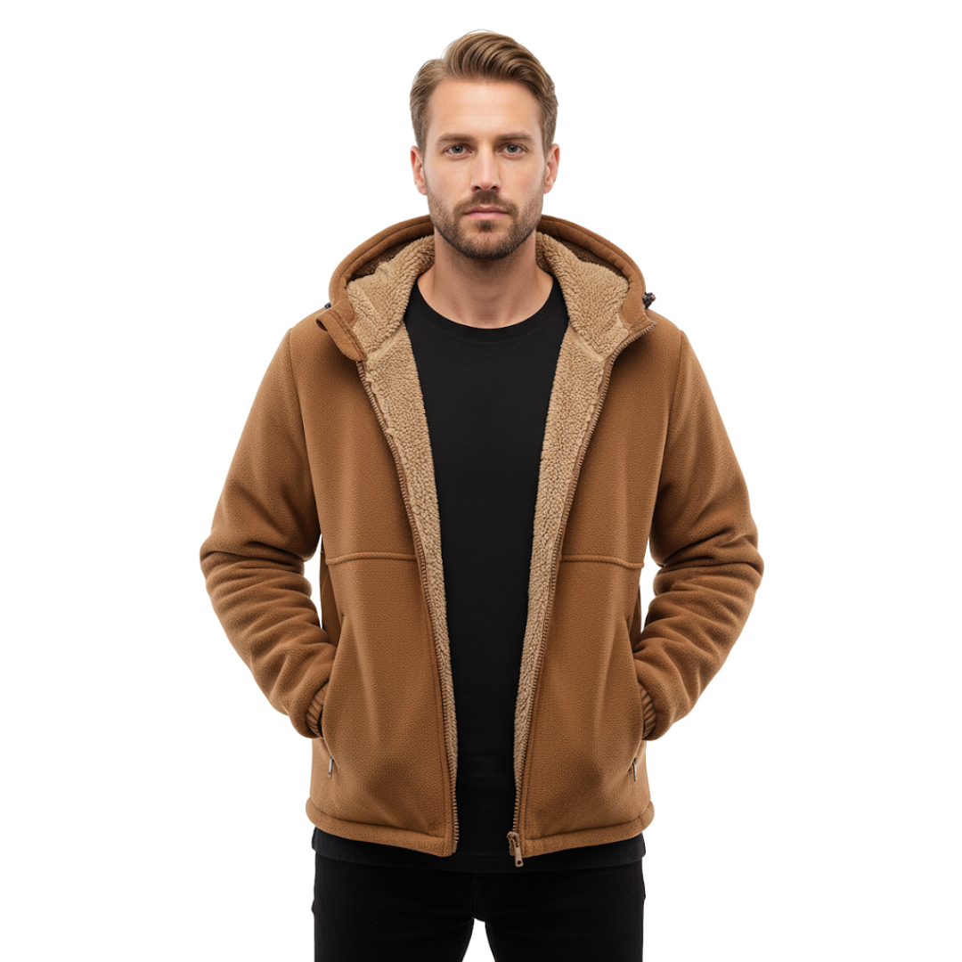 Herre Vinterjakke – Fleece – Fuld Lynlås med Hætte