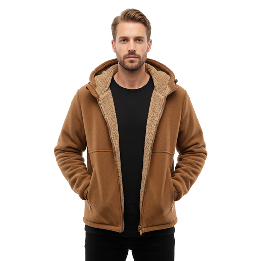 Herre Vinterjakke – Fleece – Fuld Lynlås med Hætte