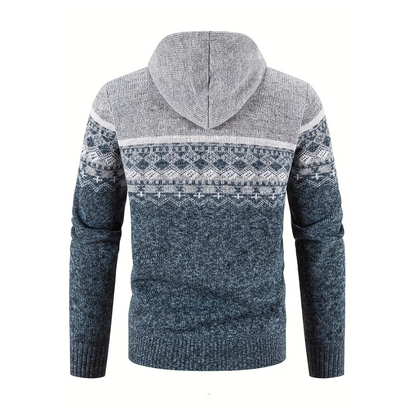 Herre Hoodie Trøje – Tykt Fløjl – Geometrisk Mønster