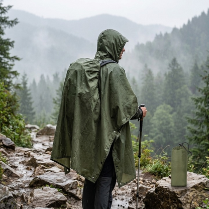 Regnponcho grøn set bagfra