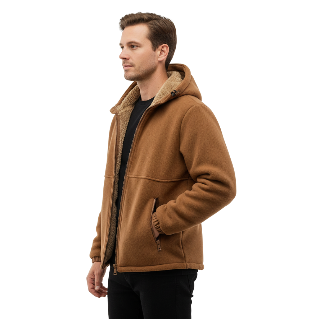 Herre Vinterjakke – Fleece – Fuld Lynlås med Hætte