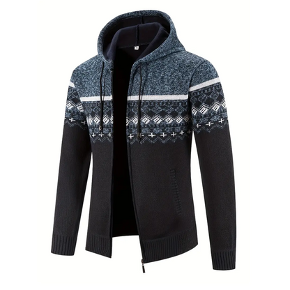 Herre Hoodie Trøje – Tykt Fløjl – Geometrisk Mønster