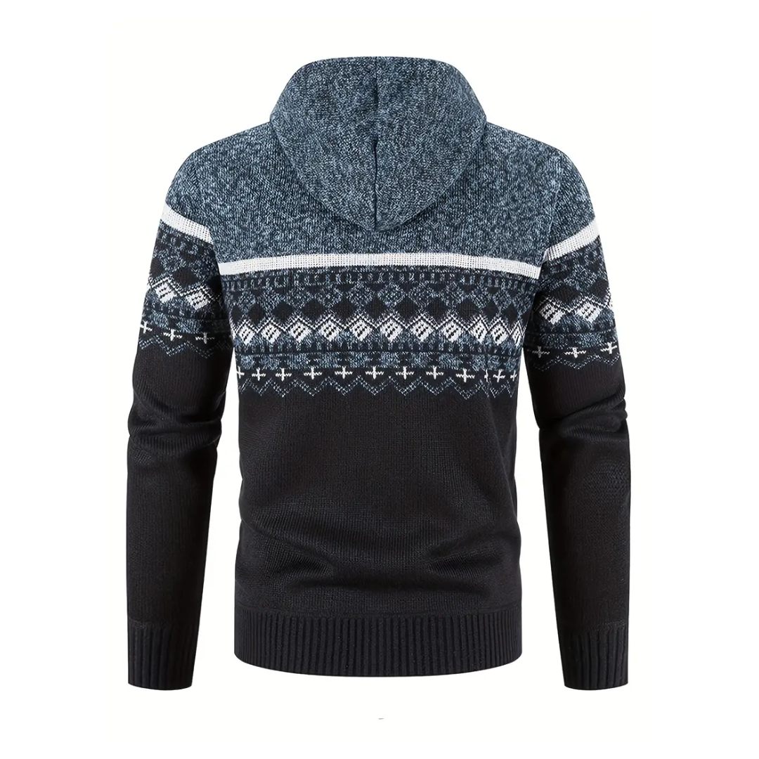 Herre Hoodie Trøje – Tykt Fløjl – Geometrisk Mønster