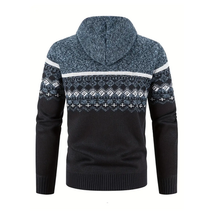 Herre Hoodie Trøje – Tykt Fløjl – Geometrisk Mønster