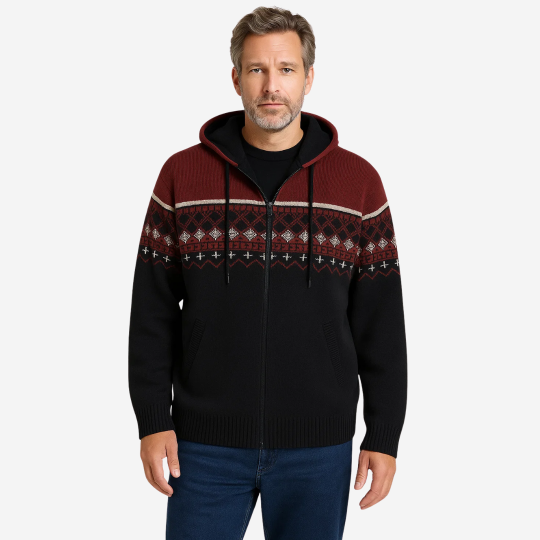 Herre Hoodie Trøje – Tykt Fløjl – Geometrisk Mønster