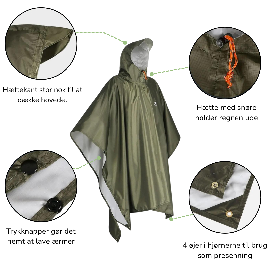 Letvægts Regnponcho – Vandtæt, Åndbar & Multifunktionel
