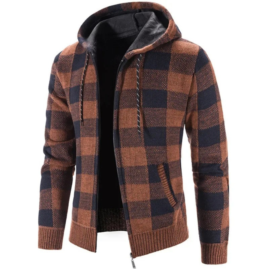 Cardigan herre set bagfra med hætte