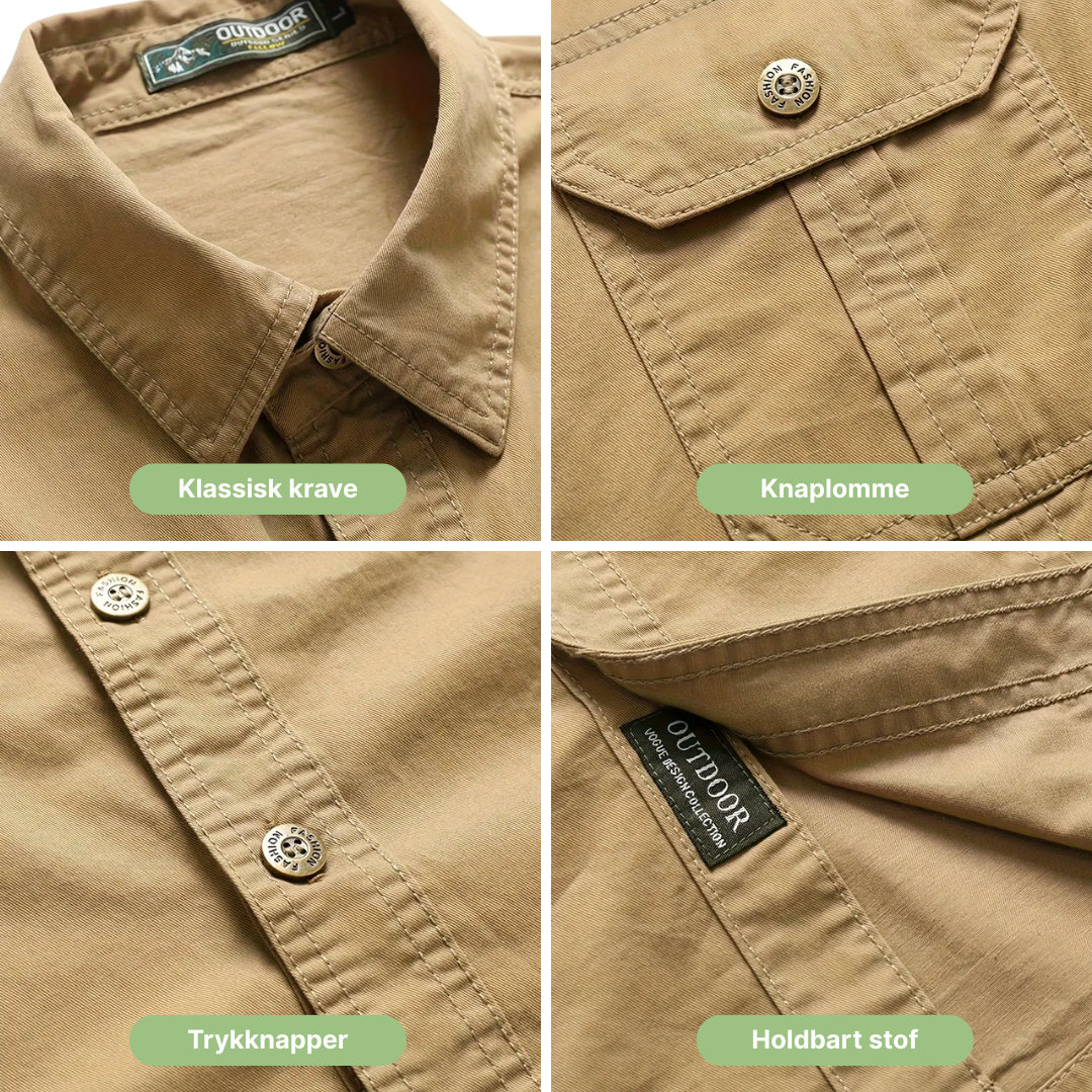 Herre Klassisk Outdoor Skjorte - 100% Bomuld & Multi-Lomme Design
