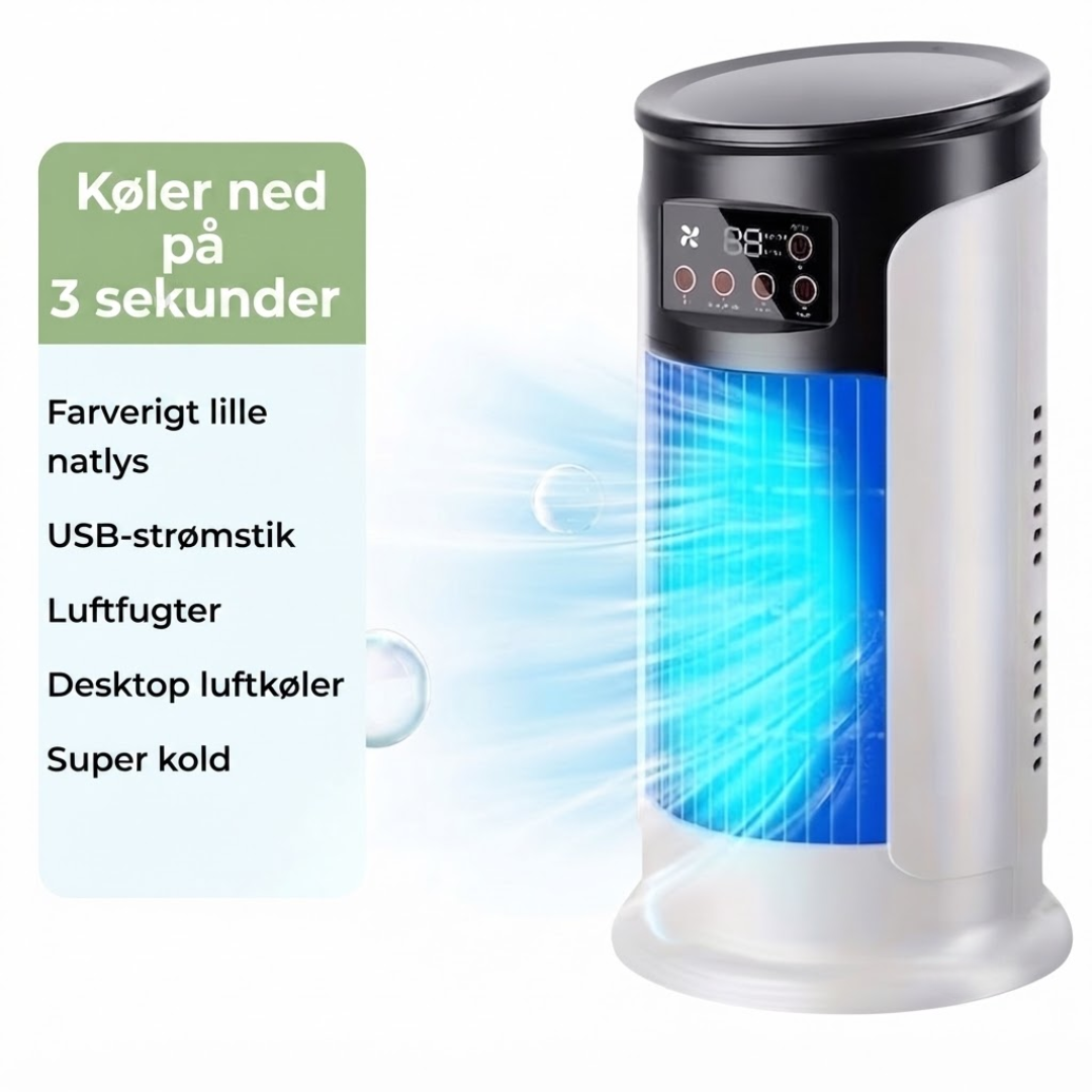 Bærbar Aircooler - 3-i-1 Ventilator Luftfugter - Natlys