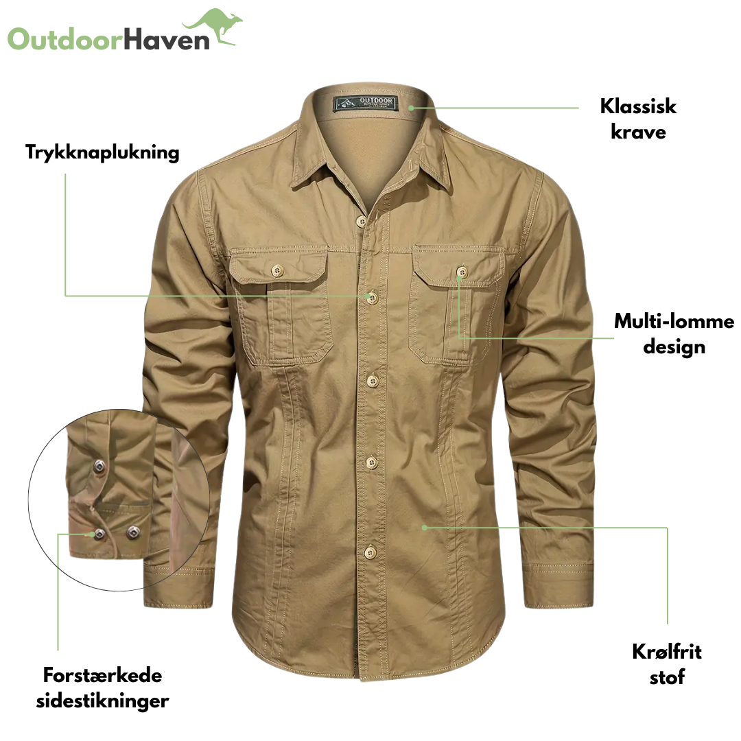 Herre Klassisk Outdoor Skjorte - 100% Bomuld & Multi-Lomme Design