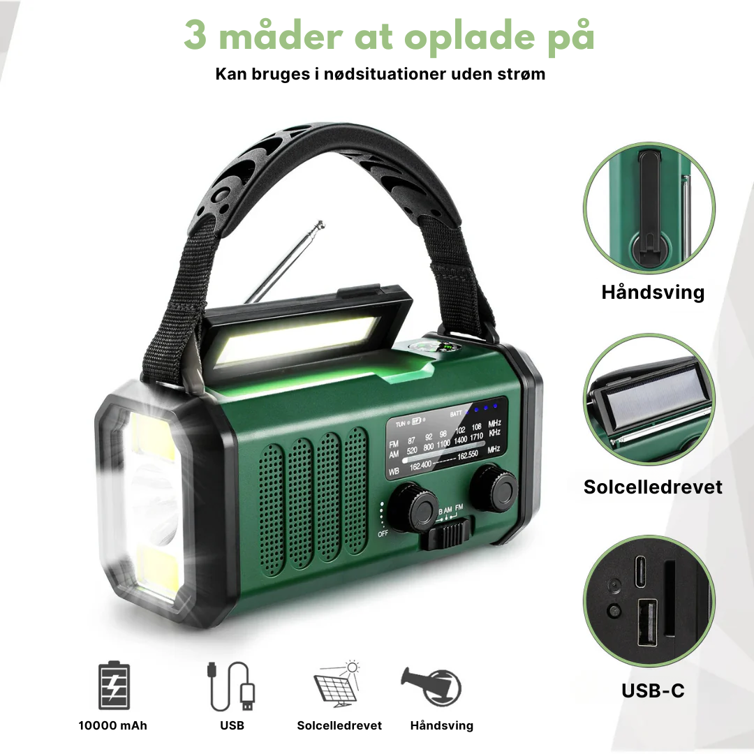 Professionel Nødradio - Solcelledrevet & Optrækkelig - #1 ved Nødsituationer