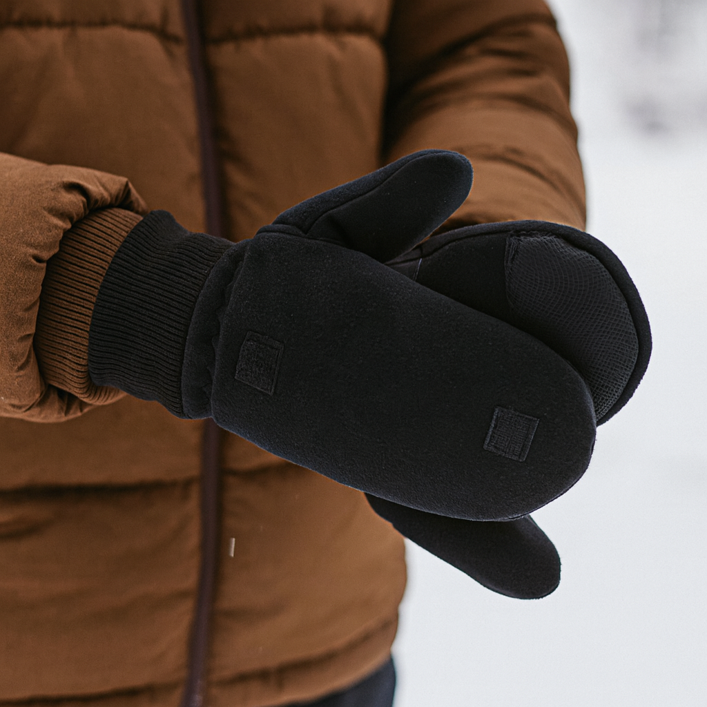 Vinterhandsker sort med fæustlingsklap åben