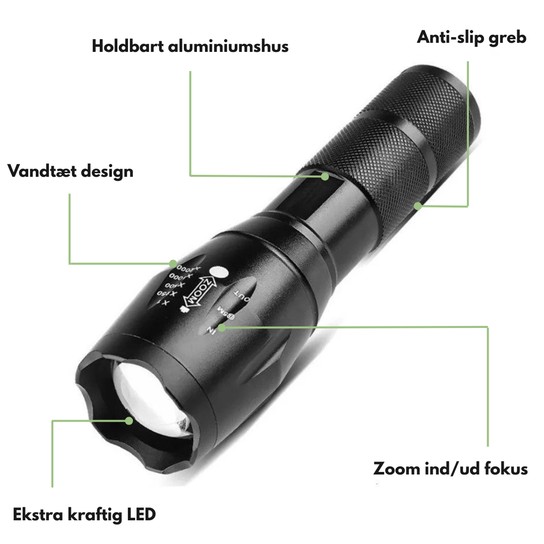 Mini LED Lommelygte – Zoom Fokus & IPX5 – Aluminium Penlight