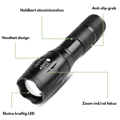 Mini LED Lommelygte – Zoom Fokus & IPX5 – Aluminium Penlight