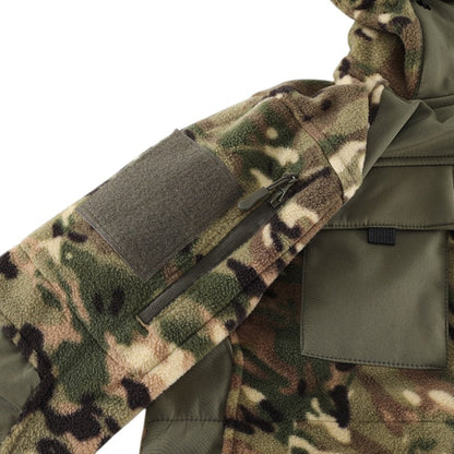 Fleecejakke herre i sort detalje af softshell-skulder