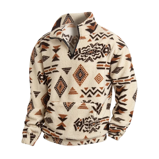 Herre Fleece Sweatshirt – Løs Pasform – Tribal Print