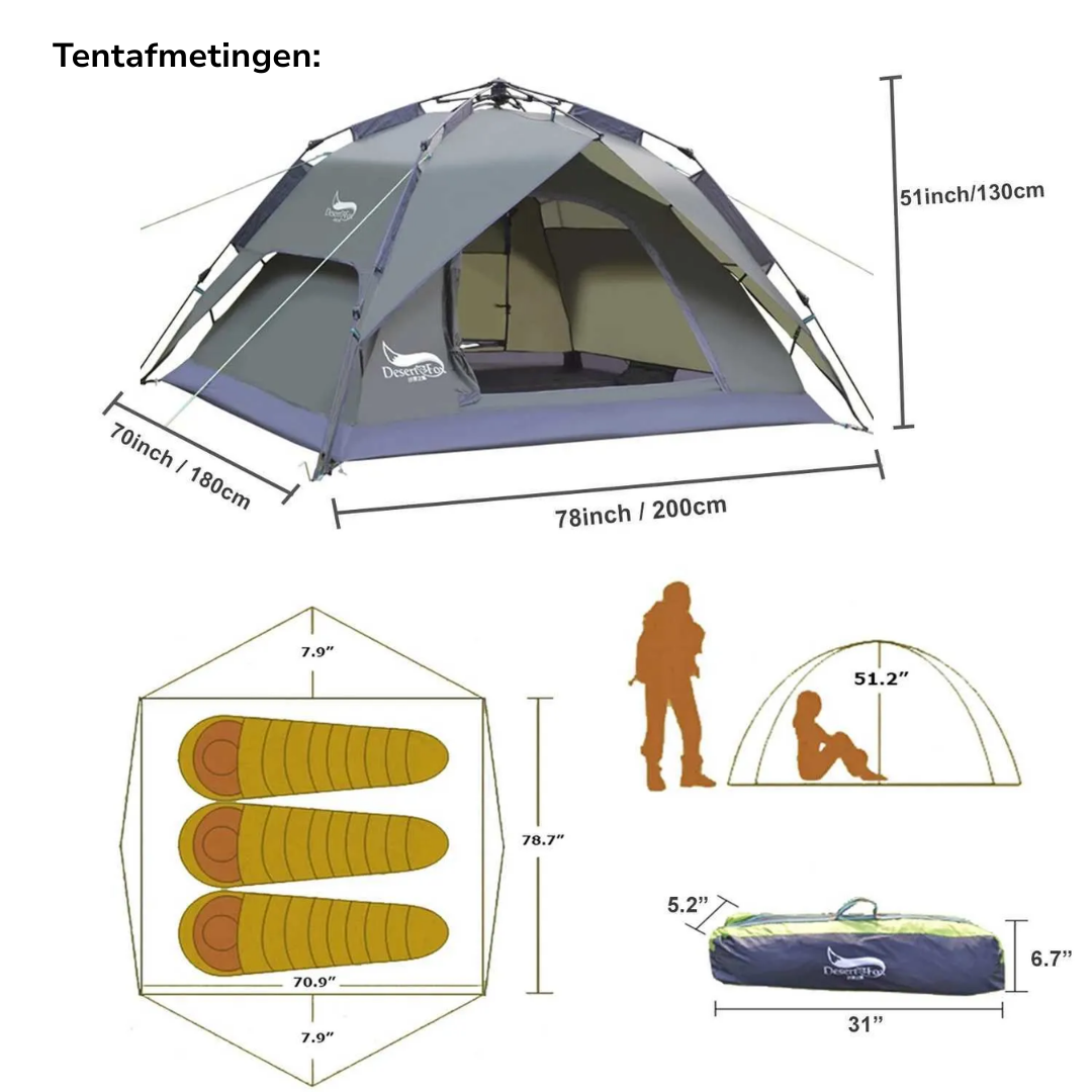 3-Personers Outdoor Telt – Letvægt & Vandtæt – Alle Sæsoner