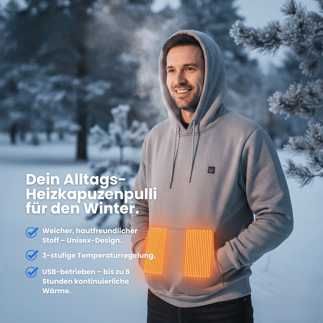 Heated hoodie i sort set fra siden