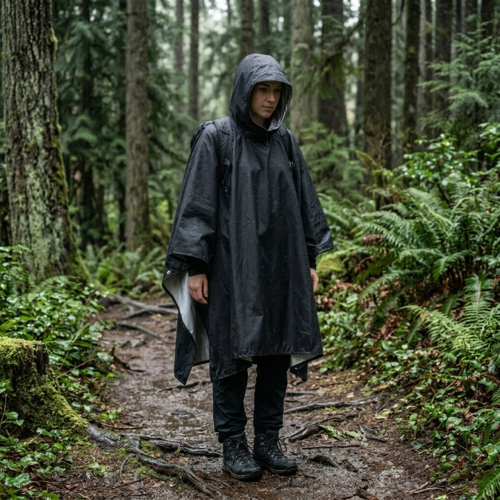 Regnponcho grøn set forfra