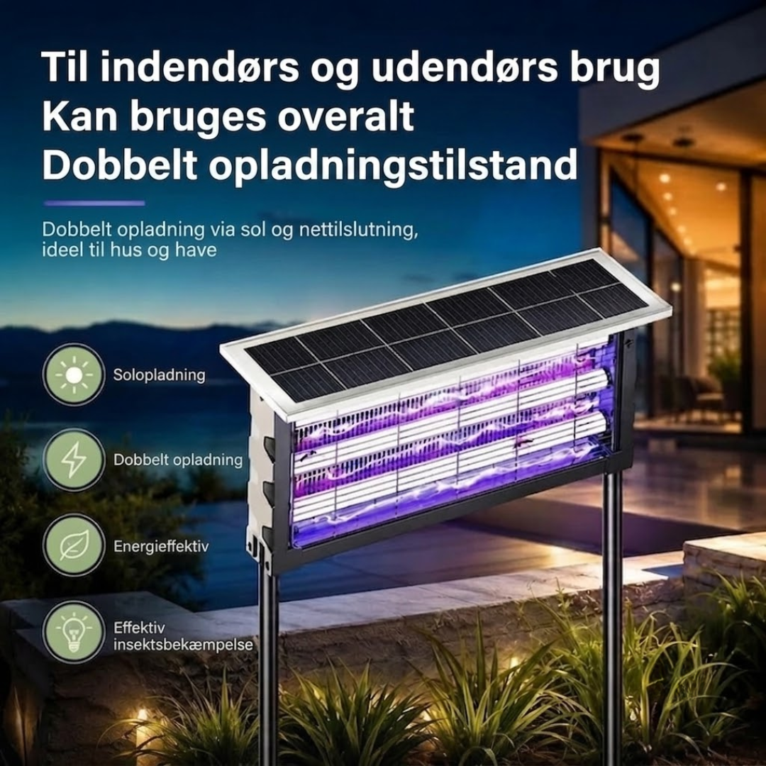 Solcelle Myggelampe XXL - Tre UV-rør - Inde Ude Dobbelt Opladning