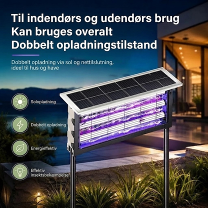 Solcelle Myggelampe XXL - Tre UV-rør - Inde Ude Dobbelt Opladning