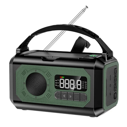 Nødradio med 12000 mAh – Solpanel & Håndsving