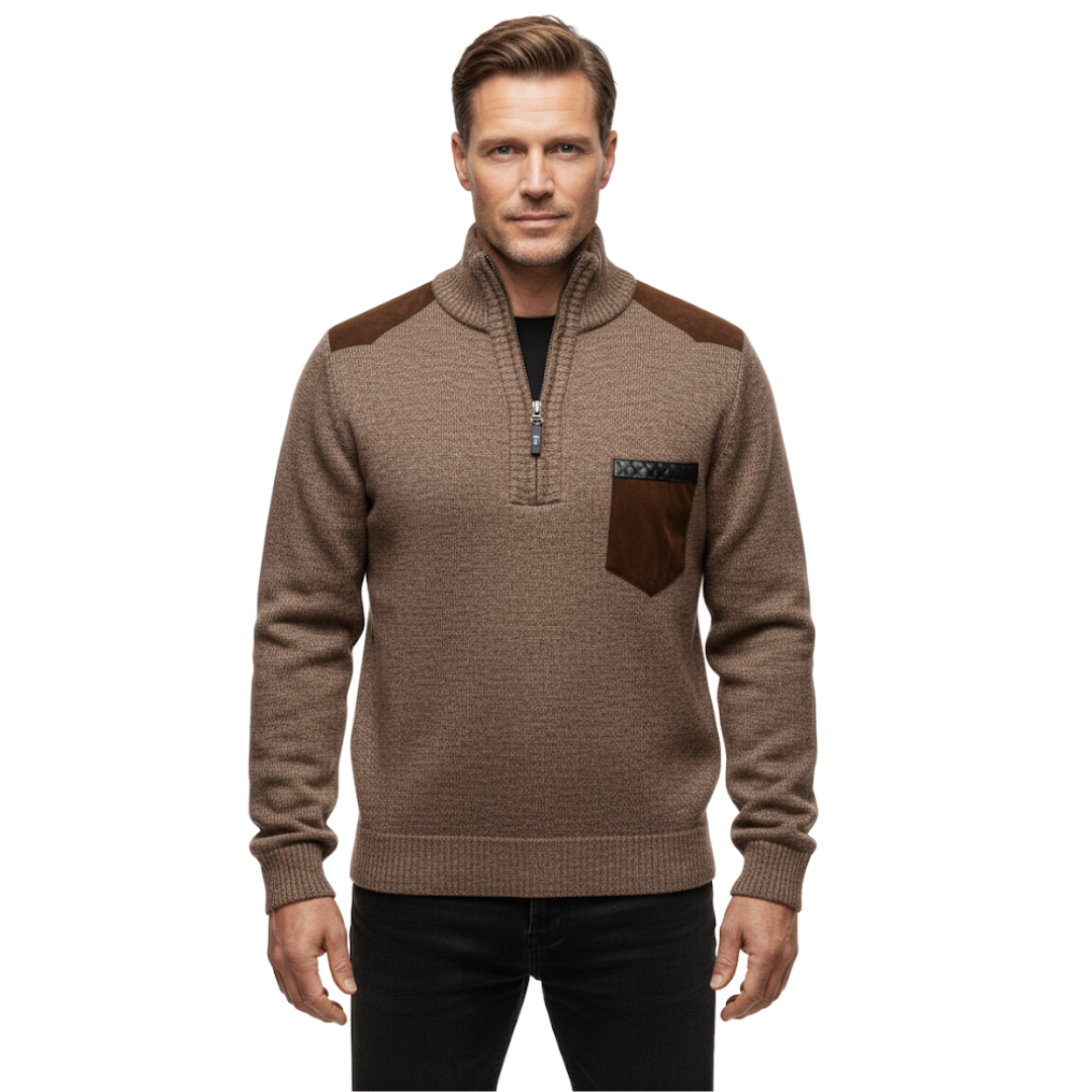 Herre Vintertrøje – Halv Højkrave – Strikket & Fleeceforet