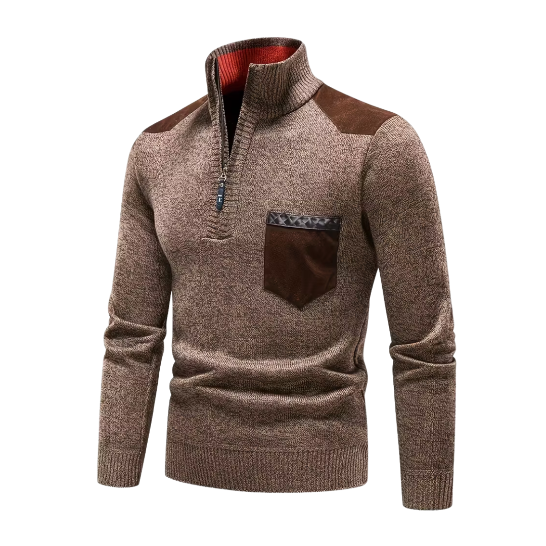 Herre Vintertrøje – Halv Højkrave – Strikket & Fleeceforet