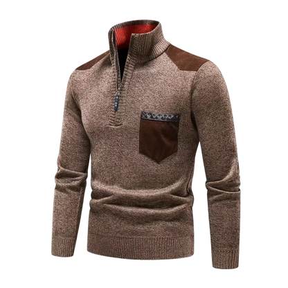 Herre Vintertrøje – Halv Højkrave – Strikket & Fleeceforet