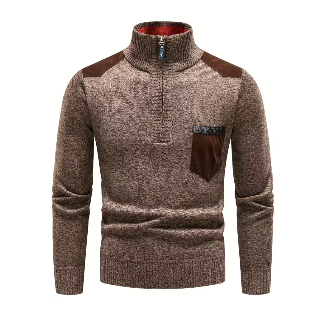 Herre Vintertrøje – Halv Højkrave – Strikket & Fleeceforet