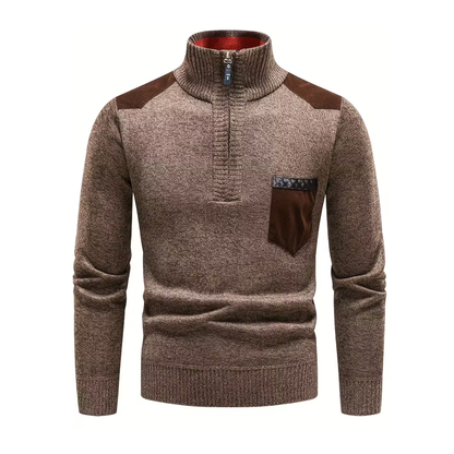 Herre Vintertrøje – Halv Højkrave – Strikket & Fleeceforet