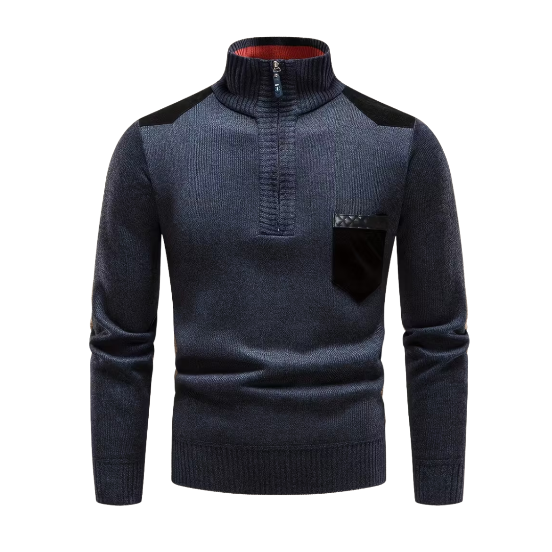 Herre Vintertrøje – Halv Højkrave – Strikket & Fleeceforet