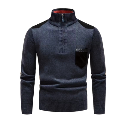 Herre Vintertrøje – Halv Højkrave – Strikket & Fleeceforet