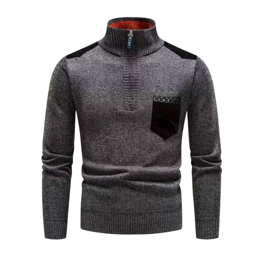 Herre Vintertrøje – Halv Højkrave – Strikket & Fleeceforet